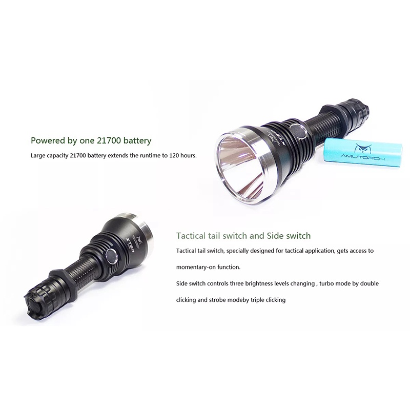 Đèn pin chiếu xa AMUTORCH XT60 độ sáng 2300 lumen chiếu xa 1386 mét ​​​​​​​LED LUMINUS SFT-40 pin sạc 21700 5000mAh