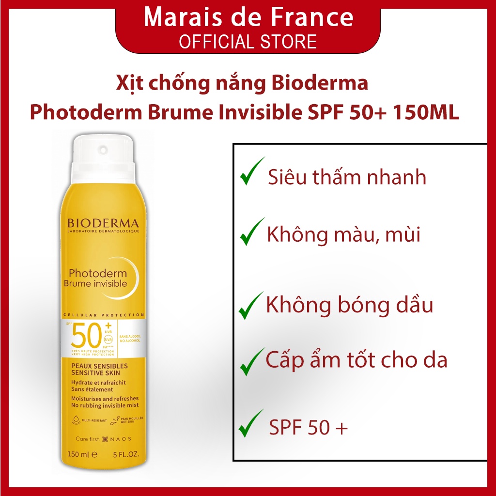 Xịt chống nắng Bioderma Photoderm Brume Invisible SPF 50+ 150ML