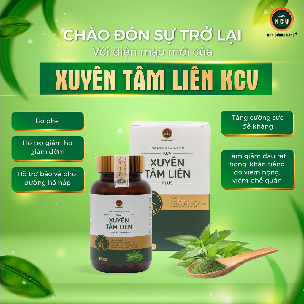 Viên Uống Bổ Phổi Kim Cương Vàng Xuyên Tâm Liên Đông Trùng Hạ Thảo Cam Thảo  Hộp 30 Viên