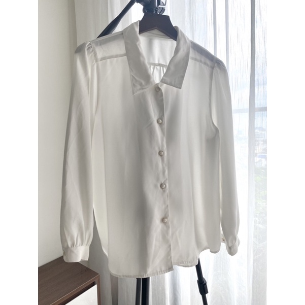 Sơmi trắng vintage tay bồng Hongkong 90s - secondhand