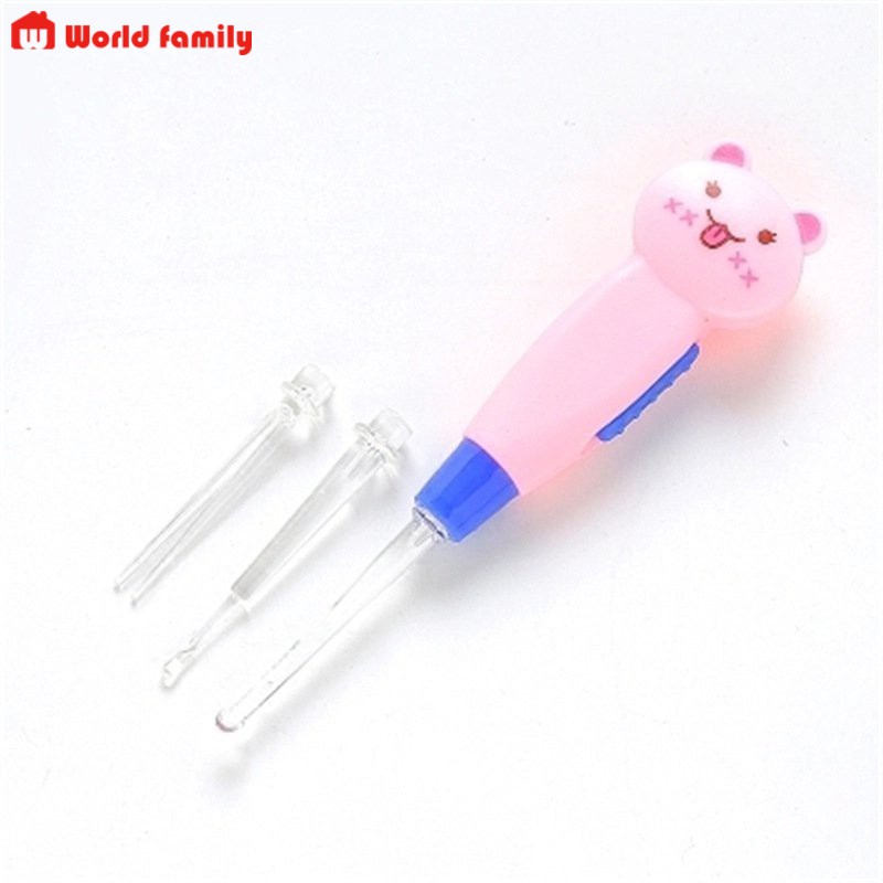 Cây lấy ráy tai cho bé an toàn, đồ lấy ráy tai nhựa trong suốt có đèn sáng hình hoạt hình dễ thương