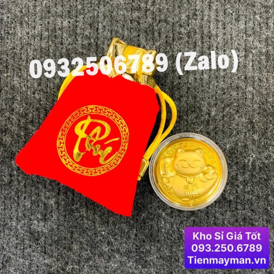 Thỏi Mèo Thần Tài Mạ Vàng Kèm Túi Gấm Phúc Lộc - làm quà tặng,quà biếu độc lạ và ý nghĩa