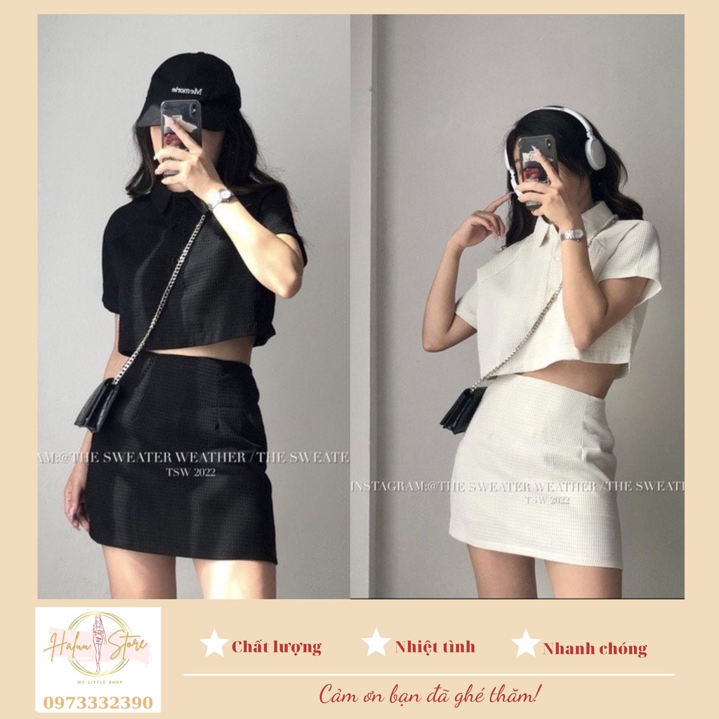 Set Áo croptop cổ polo và Chân váy form chữ A HT61