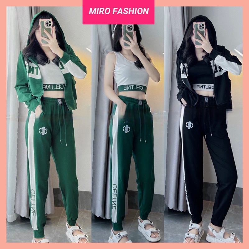 Set bộ 3 món lụa siêu đẹp áo mũ kèm ba lỗ, quần dài ống bo