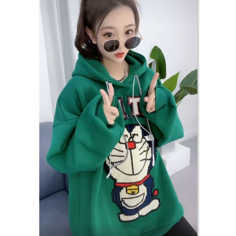 Áo Hoodie Tay Dài In Hình Doremon 35% Thời Trang Mùa Thu Cho Nữ