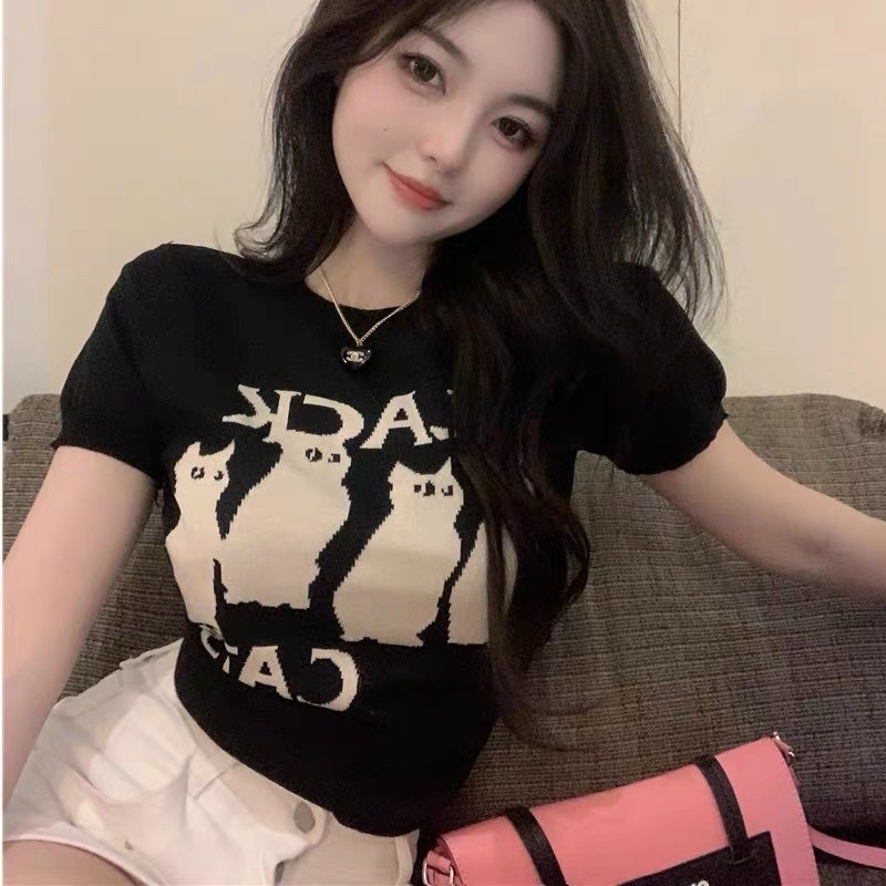 ÁO CROPTOP IN CON MÈO MÉO MEO BCM2