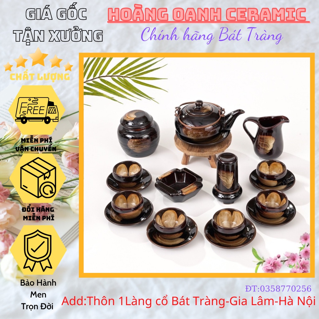 (CHỌN MẪU)Bộ Ấm chén pha trà Bát Tràng,Men hoả biến(mật phẩy) lòng hoa,giá nhà lò
