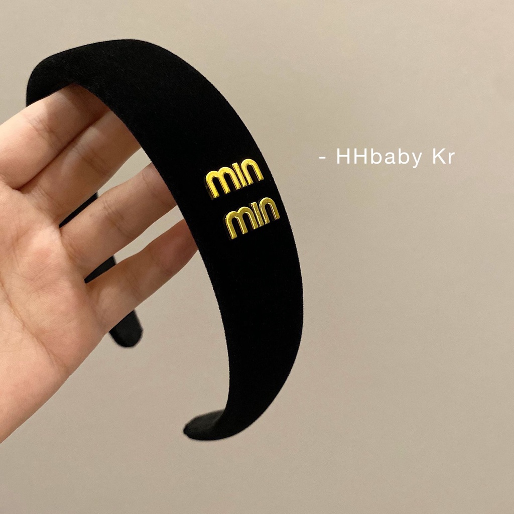 Kẹp Tóc Vải Nhung Bản Rộng In Chữ Màu Đen Phong Cách Hàn Quốc