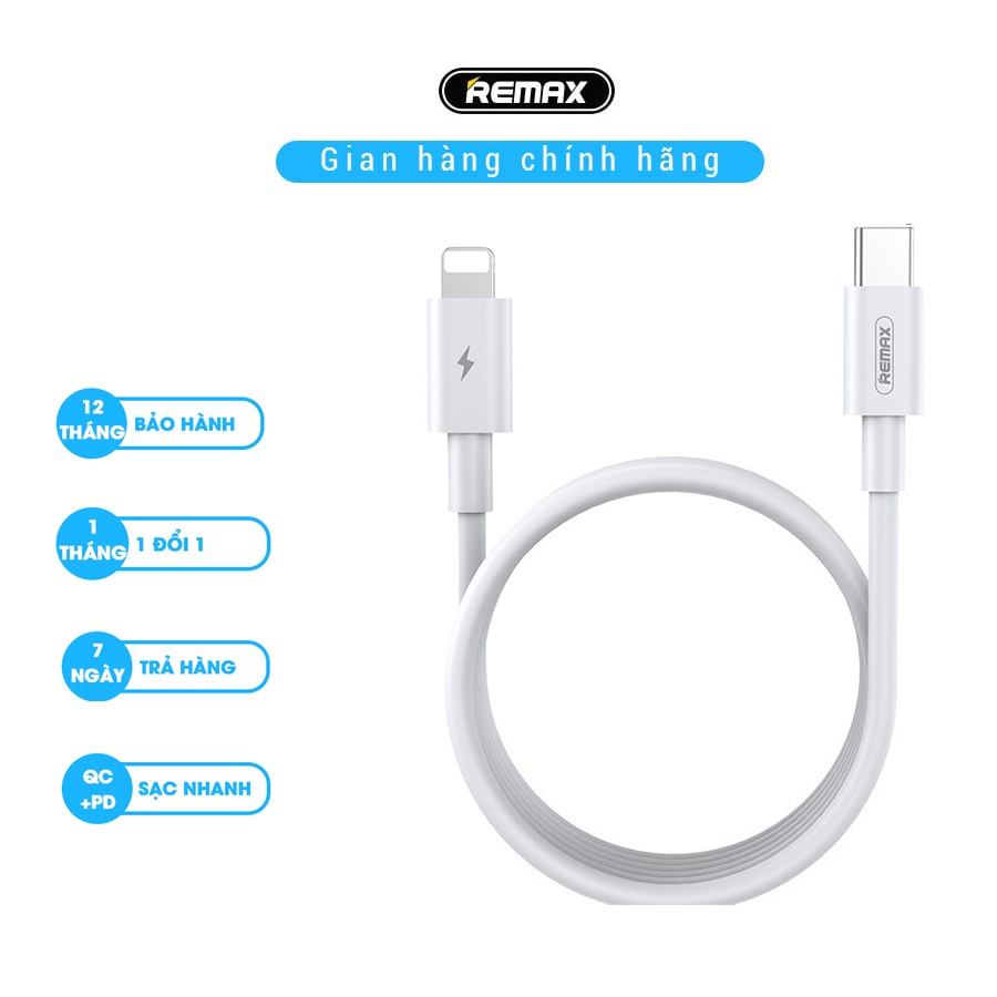 Cáp nhanh nhanh 20W chính hãng Remax RC183 dài 2m hỗ trợ sạc nhanh 20w chuẩn PD cho 8 Plus đến 13 Pro max