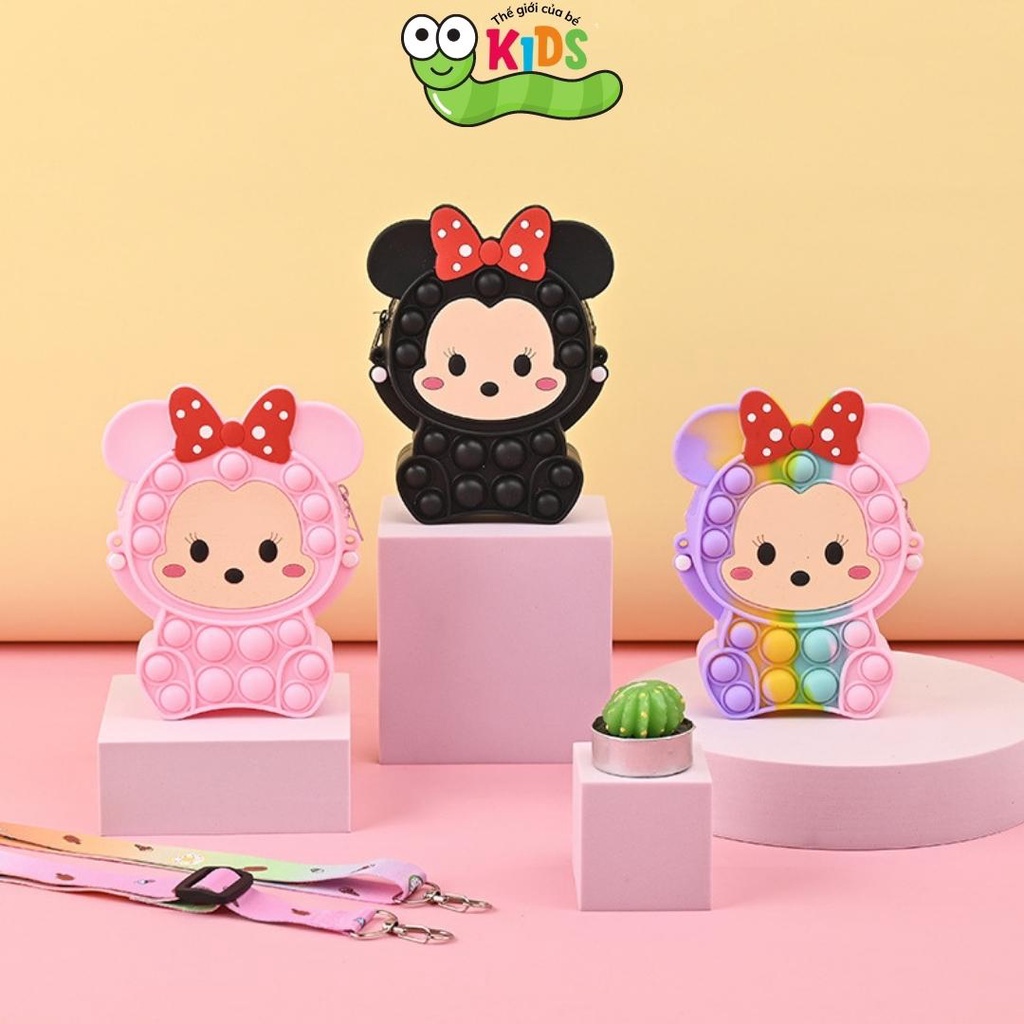 Túi POPIT Micky đeo chéo cho bé chất liệu silicon bóp bong bóng giảm căng thẳng & giải trí - TÚI MICKY 1