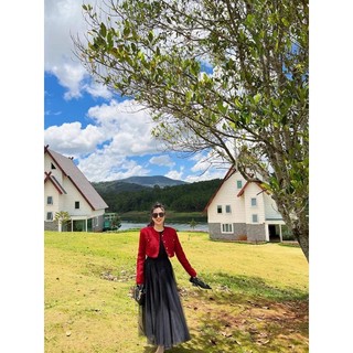 Khoác dạ tweed đỏ mùa thu đông