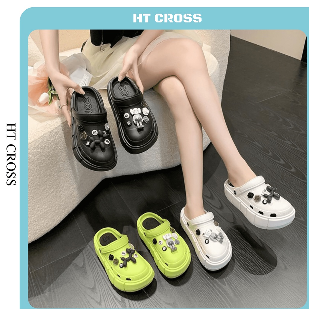 Dép Cross độn đế HTCROSS đế dép bánh mì siêu nhẹ kèm sticker dễ thương bền đẹp kiểu dáng Hàn Quốc