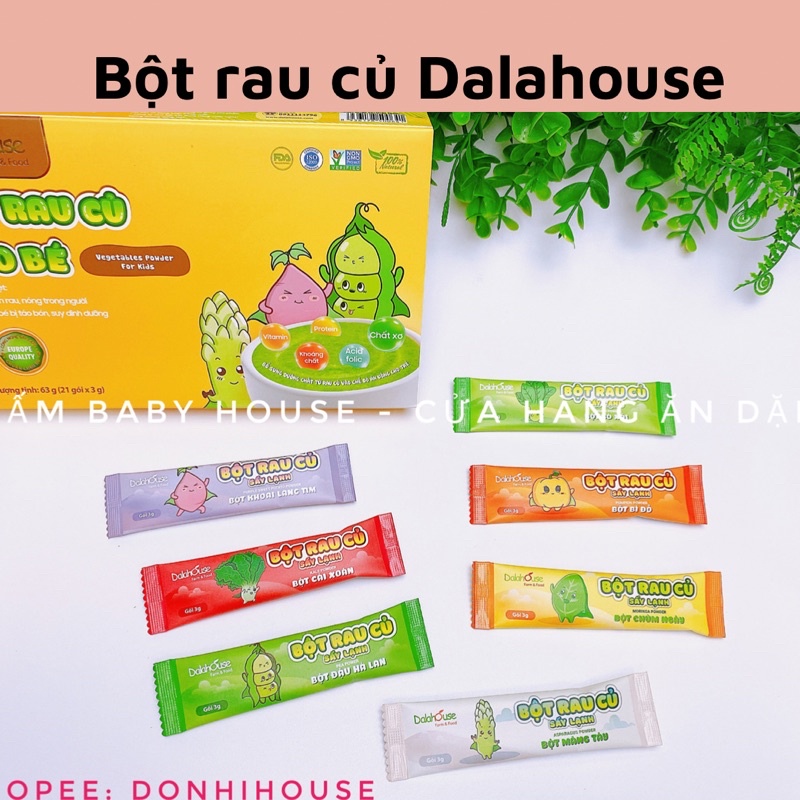 Bột rau củ Dalahouse cho bé ăn dặm vị cải xoăn, bó xôi, chùm ngây, bí đỏ, măng tây, khoai lang, đậu hà lan