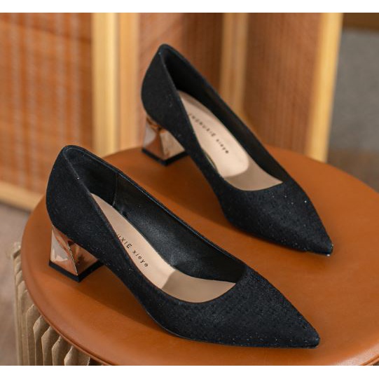 Giày Nữ Cao Cấp , Giày Cao Gót Nữ Mũi Nhọn, Đế Vuông Cao 5P, Lụa Bọc Satin Cao Cấp, Kiểu Dáng Trẻ trung, Thoải mái-DA778