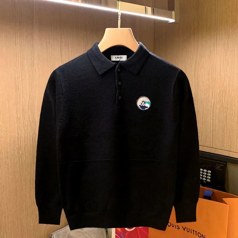 Áo Thun polo Da Lộn Lót Lông Cừu Mềm Mại Tay Dài Kiểu Âu Mỹ Thời Trang Xuân Thu Cho Nam