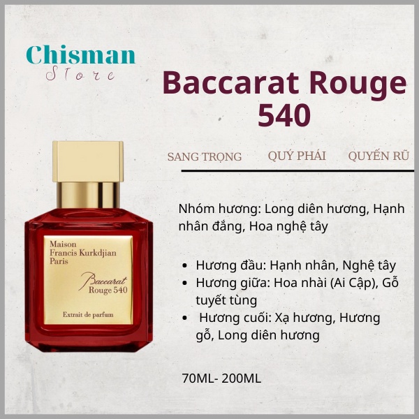 Nước hoa nữ MFK Baccarat Rouge 540 Extrait de Parfum- Mùi hương sang trọng quý phái và lưu hương lâu