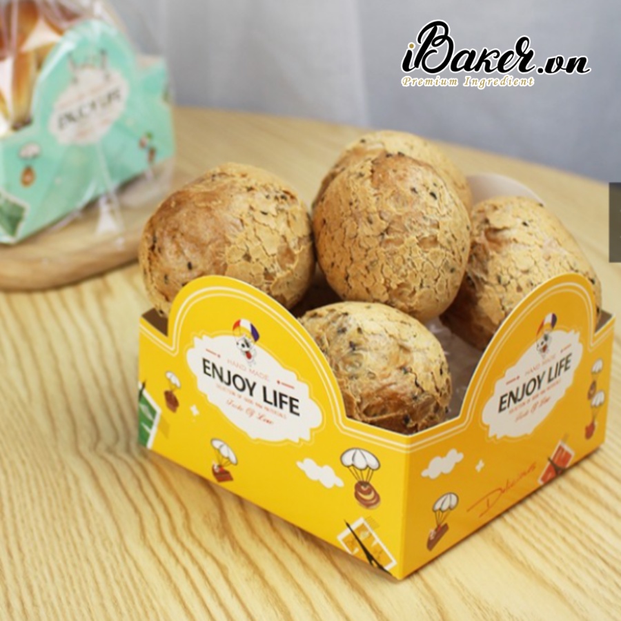 [Set 50] Túi nilong đựng bánh quy/ bánh mì/ bánh cookie kèm đế giấy vuông thành thấp/ thành cao 12*12*7cm