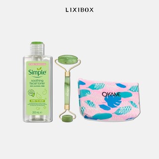 Combo nước hoa hồng simple, thanh lăn, túi trang điểm okame