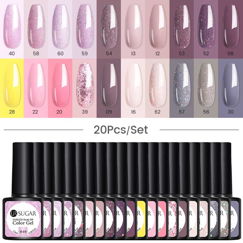 Set 20 lọ gel UV sơn móng tay UR SUGAR nhiều màu lấp lánh tuỳ chọn
