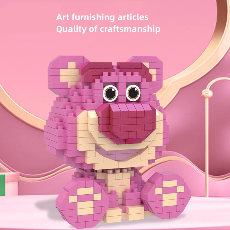 Bộ Đồ Chơi Lắp Ráp Mô Hình Gấu Và Dâu Tây Dễ Thương Dùng Trang Trí Bàn