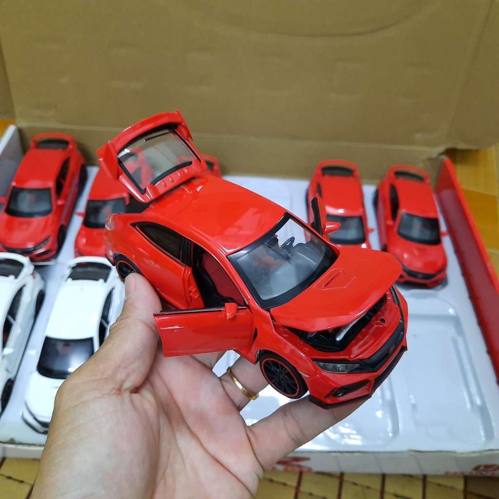 Mô hình xe ô tô Honda Civic RS type R tỉ lệ 1:32 xe đồ chơi trẻ em bằng kim loại, có đèn và âm thanh động cơ
