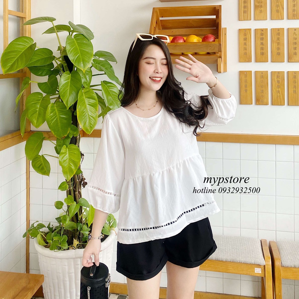 Áo babydoll viền ren tay phồng lửng mypstore A15