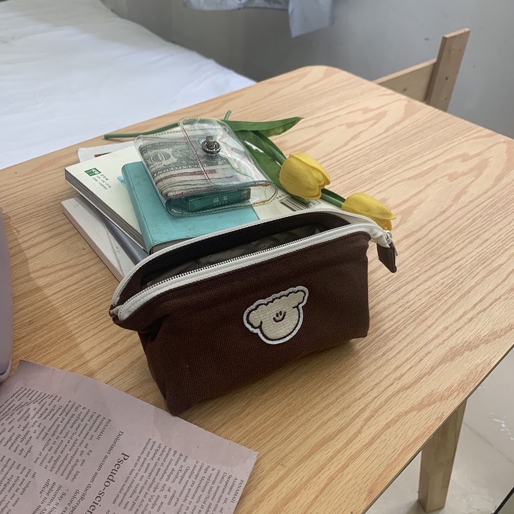 Túi Đựng Bút Bằng Vải Canvas Cỡ Lớn In Hoạt Hình Chó Mèo Dễ Thương