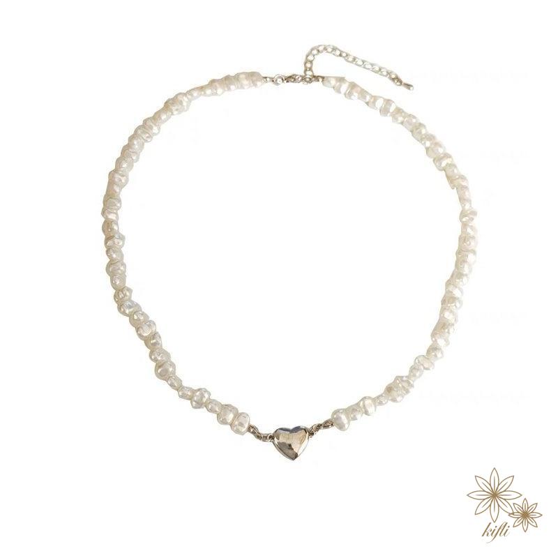 Vòng cổ Đính Ngọc Trai Hình Trái Tim Sang Trọng Phong Cách Hàn Quốc