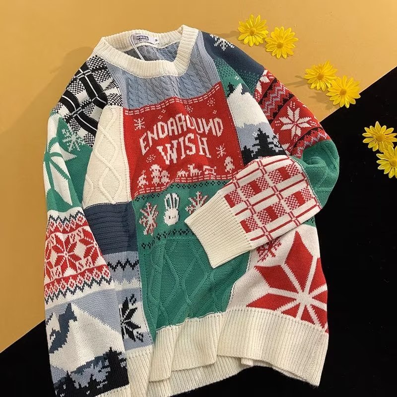 Áo Sweater Dệt Kim Dáng Rộng Phong Cách Retro Nhật Bản Thời Trang Thu Đông Cho Nam Giới