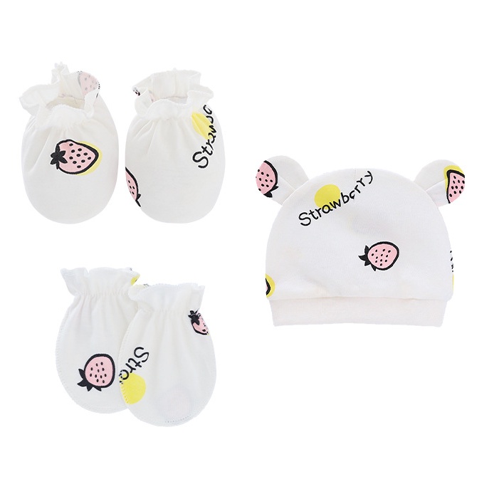 Set mũ bao tay bao chân sơ sinh cotton, set nón bao tay bao chân