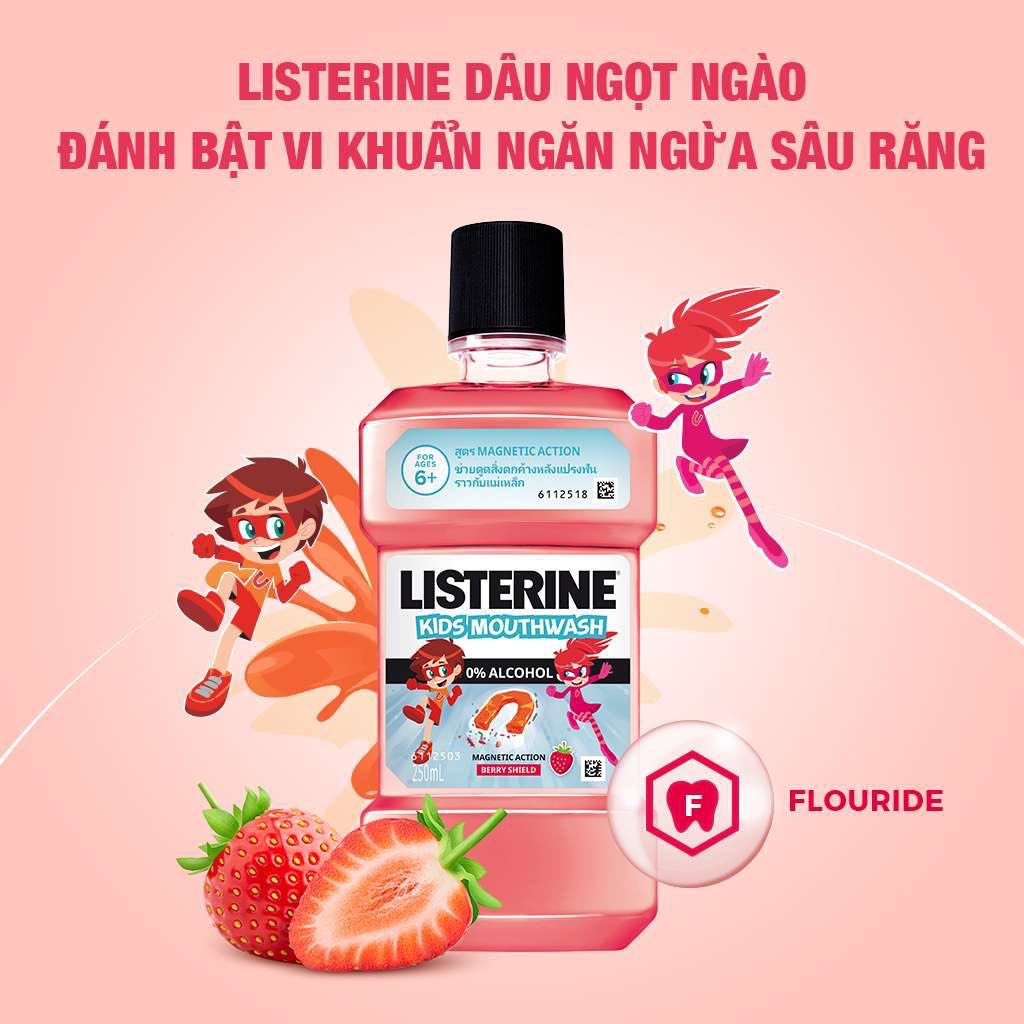 Nước xúc miệng cho bé hương Dâu Listerine Kids Mouthwash 250ml