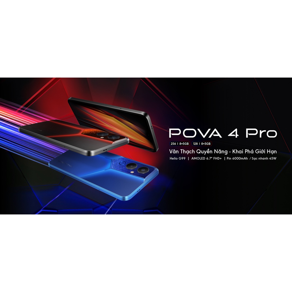 Điện thoại Gaming Tecno POVA 4 PRO - MediaTek G99 (6nm) | 6000 mAh-Sạc nhanh 18W - BH Chính hãng 13 tháng
