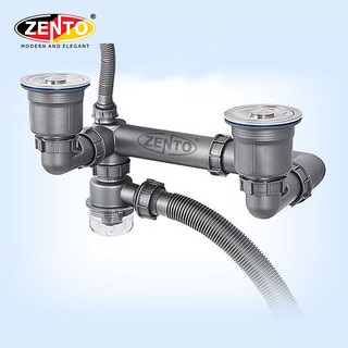 Bộ xi phông, ống xả chậu rửa bát 2 hố cao cấp XP419