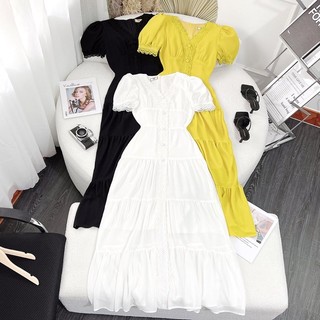 Đầm Cổ Tim Maxi Viền Ren