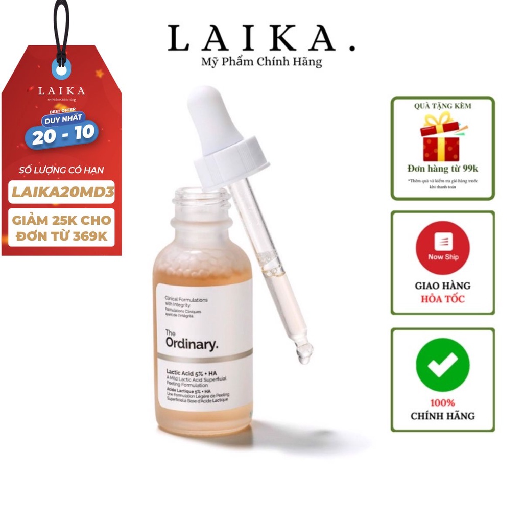 Tẩy da chết hóa học The Ordinary Lactic Acid 5% + HA - Bill USA/CANADA
