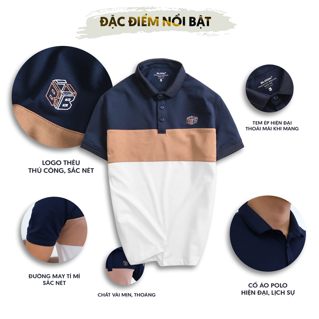 Áo Polo nam cổ bẻ phối ngang BLOOK Vải thun cá sấu sang trọng co giãn thoáng mát mã 35555