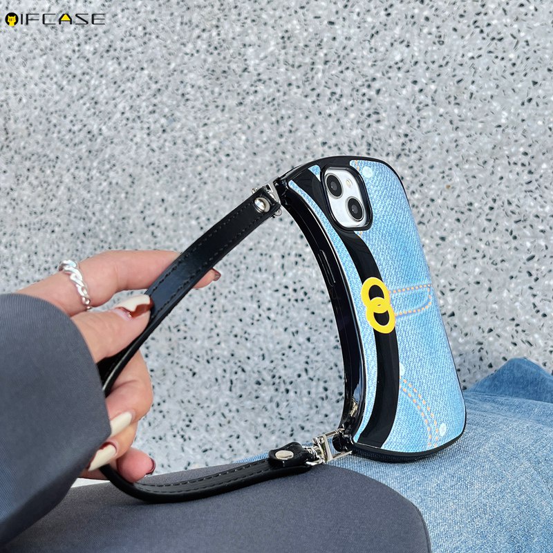 Ốp Điện Thoại Họa Tiết Denim 3D Kèm Dây Đeo Dành Cho iPhone 14 Plus 14 13 12 11 Pro Max