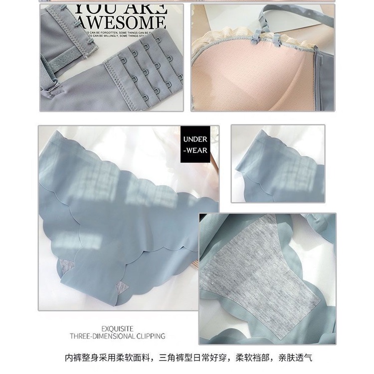 Seamless underwear gathered without rims sexy girl thickened bra non-slip bra set  D1472