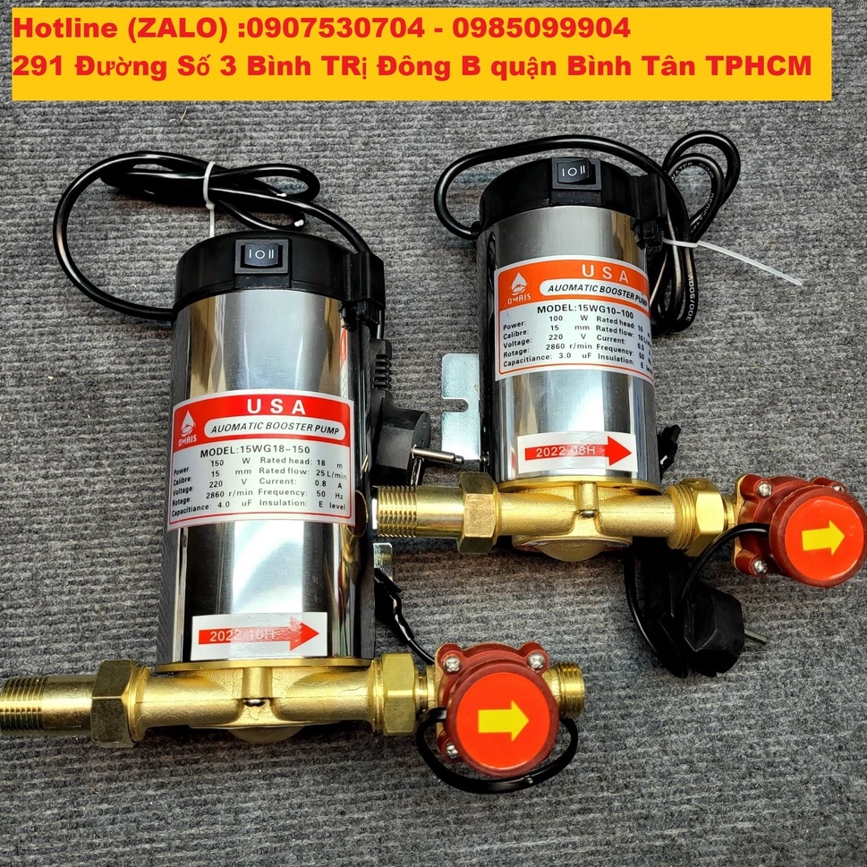 Máy Bơm Tăng Áp 150W trợ lực nước dùng cho máy giặt, nóng lạnh, tưới cây, vòi sen - Kèm rờ le tự ngắt