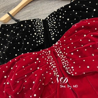 BIGSIZE HIẾU HIẾU ( Đầm nhung trễ vai đính ngọc 55-100kg )