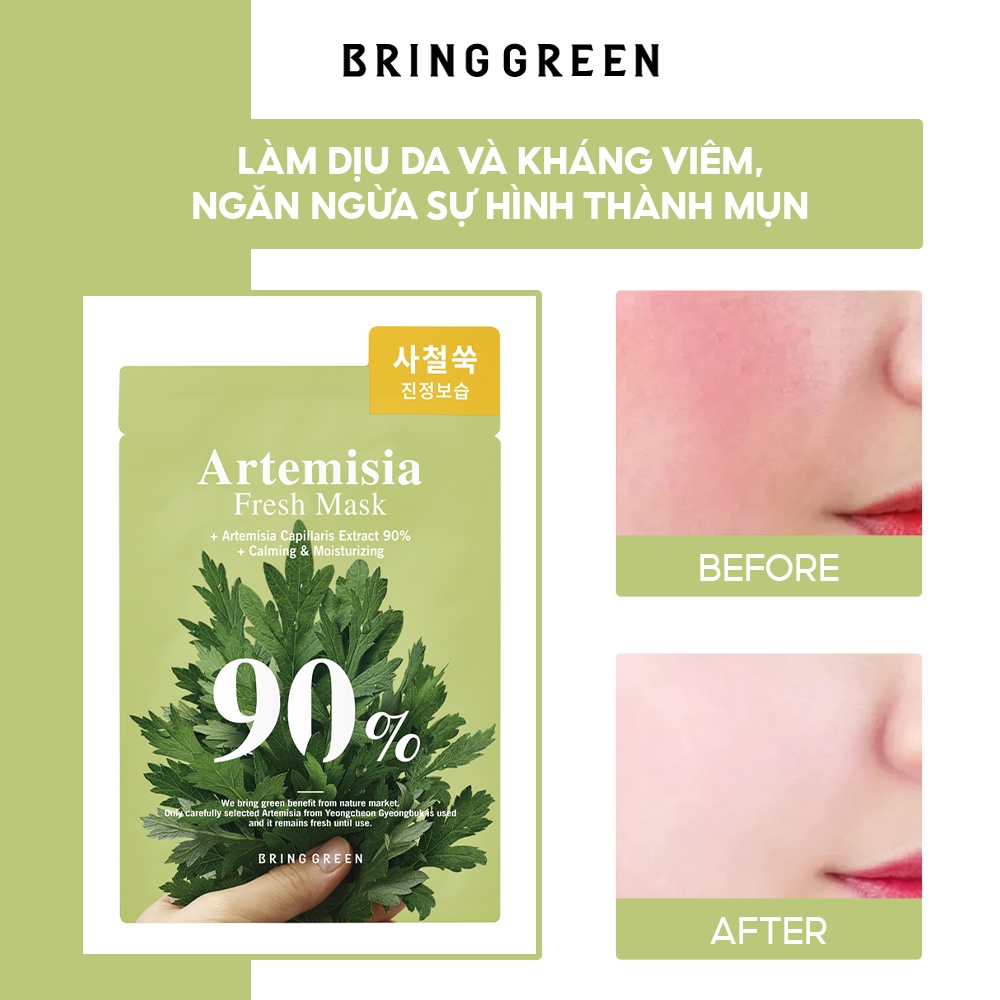 Mặt Nạ Ngải Cứu Dưỡng Da Bring Green ARTEMISIA 90% Fresh Mask 20g (10pcs)