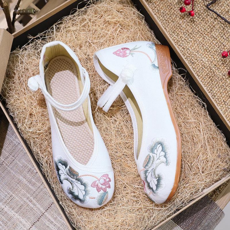 Giày Búp Bê Vải Thêu Hoa Mũi Tròn Phong Cách Dân Tộc Mới 2] Giày Múa Ba Lê Đế Thấp Cổ Điển Thêu Họa Tiết.Aa1