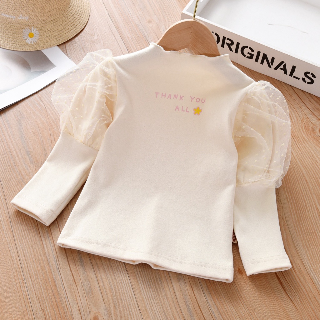 Áo dài tay cho bé gái diện thu đông Tay Bồng ren xinh dễ thương 8 - 20kg