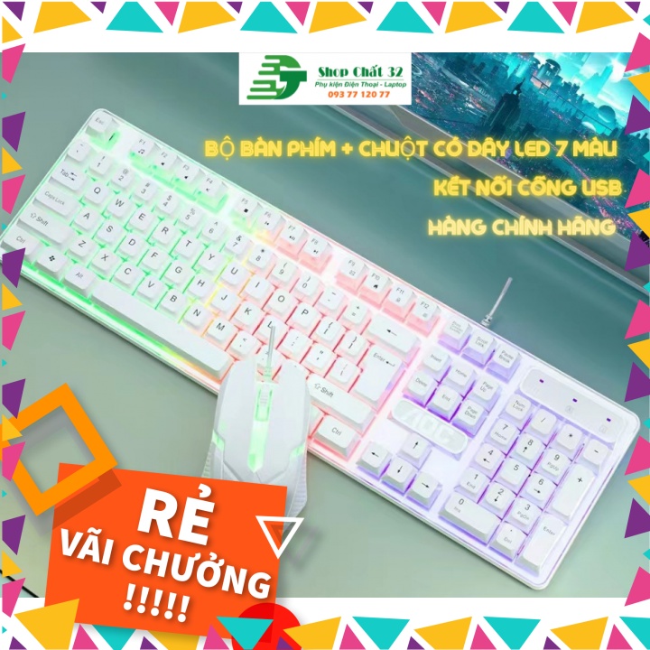 Bộ bàn phím chuột chơi game, Combo bàn phím có dây chính hãng AOC dây dài 1.5m có led 7 màu giả cơ siêu đẹp SHOP CHẤT 32