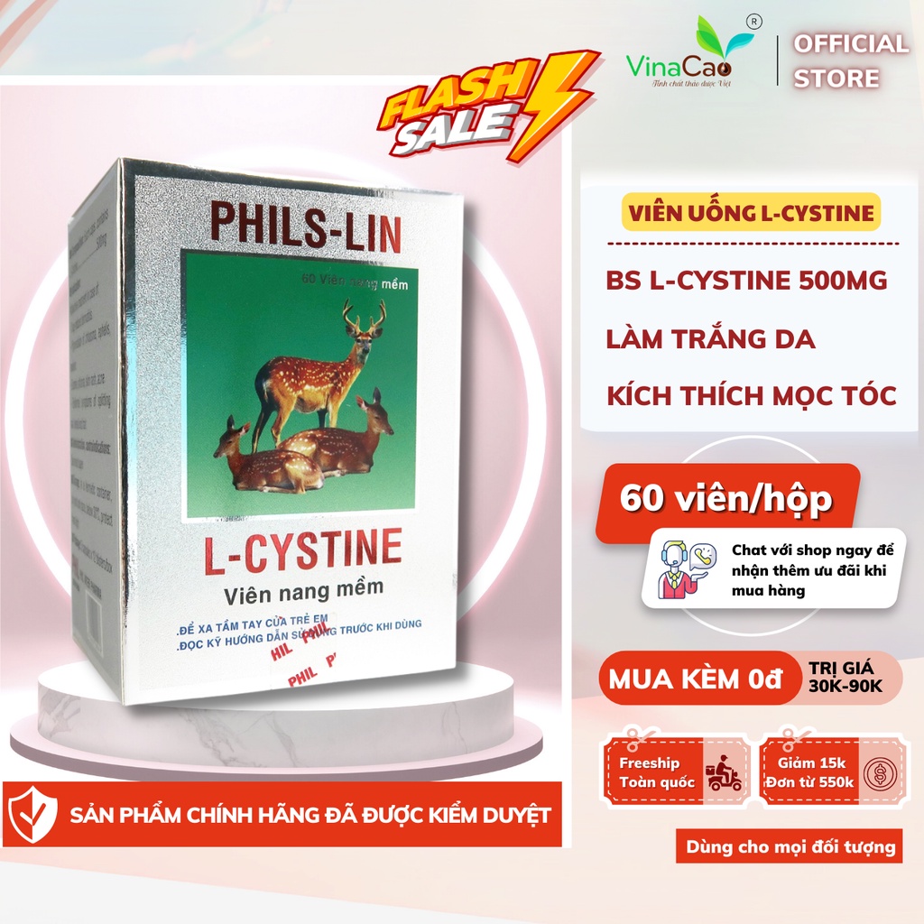 Viên uống L-cystine PHILS-LIN 500mg đẹp da, kích thích mọc tóc hiệu quả hộp 60 viên