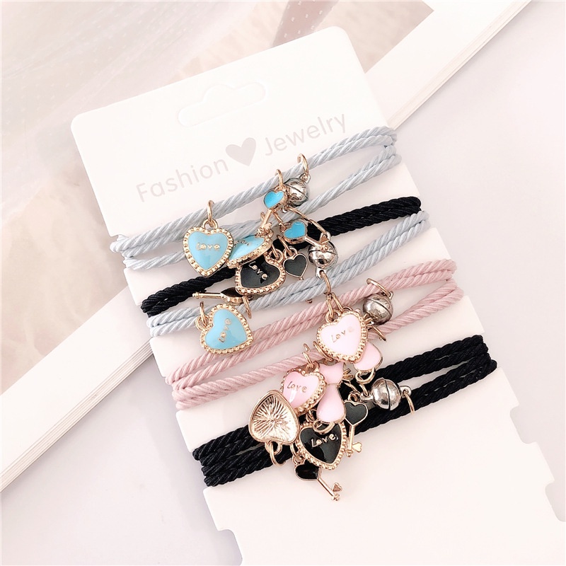 Set 2 Vòng Tay Dây Bện Mặt Hình Hoạt Hình Có Nam Châm Thời Trang Cho Cặp Đôi / Tình Bạn