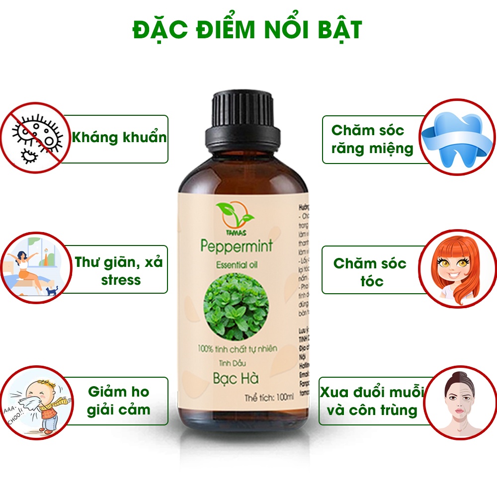 Tinh dầu nguyên chất xông phòng, đuổi muỗi TAMAS 100ml mùi tự chọn : Sả chanh, Quế, Cam, Bạc hà, Tràm gió, Oải hương,...