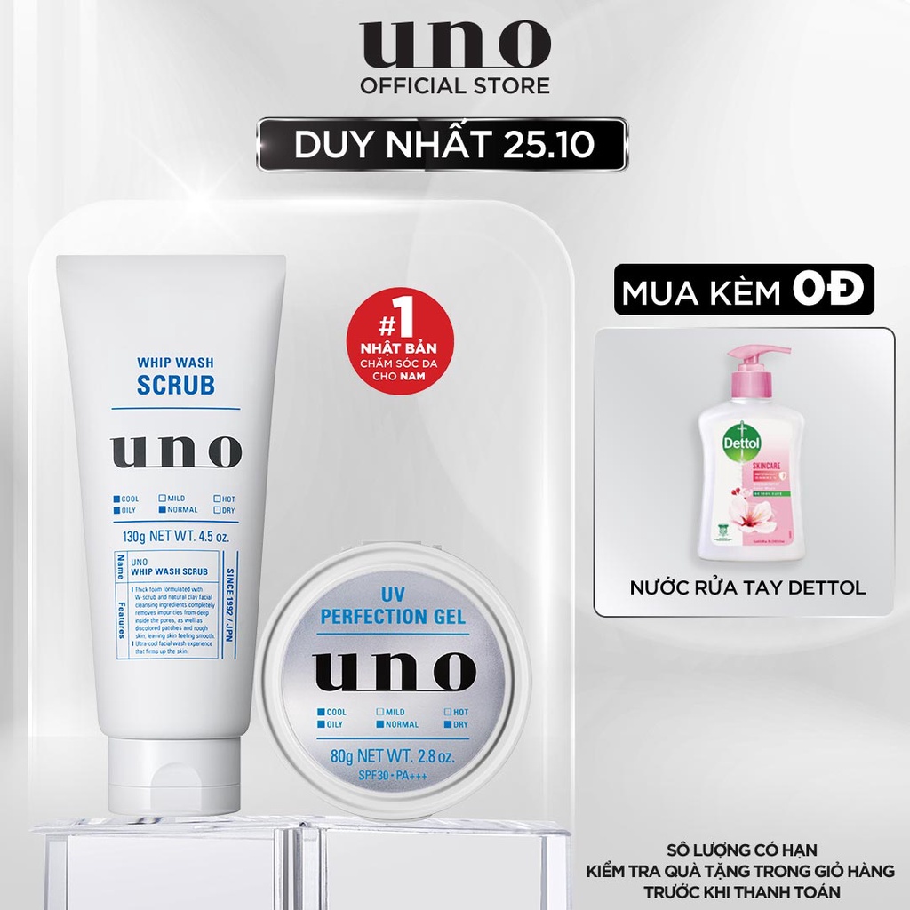Bộ đôi Sữa rửa mặt UNO sáng da 130g & Dưỡng trắng - kiểm soát nhờn ban ngày SPF30 PA+++