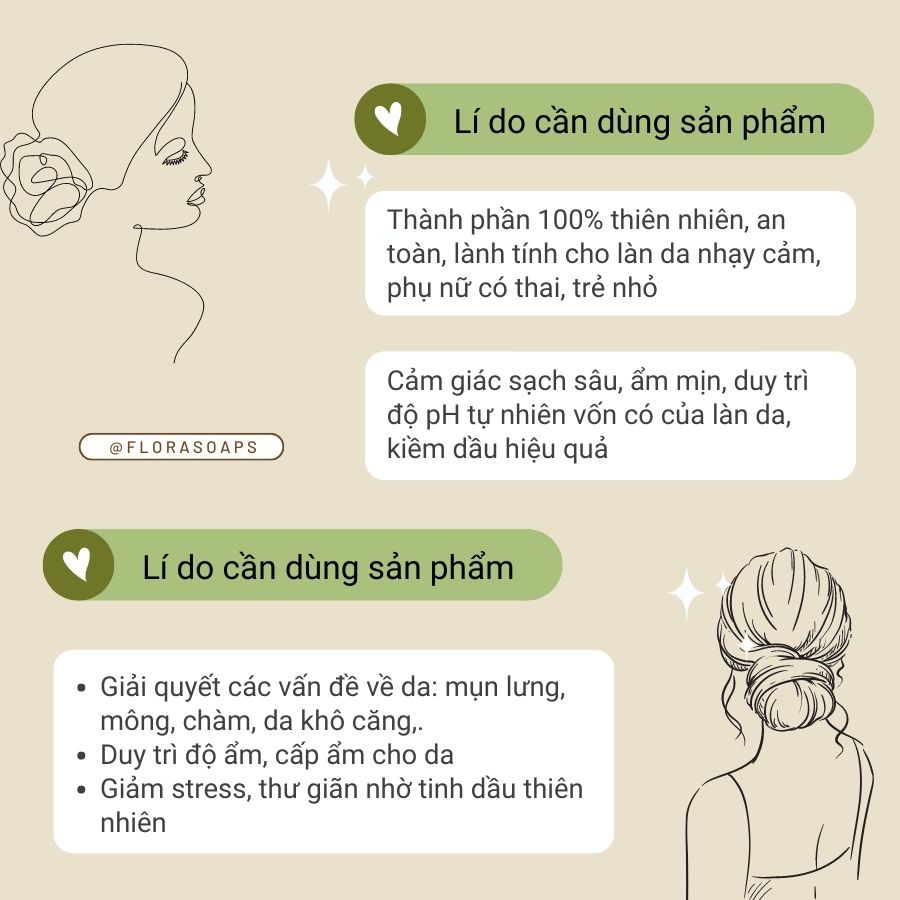 Xà bông tự nhiên mù u Flora, xà phòng giảm mụn lưng mụn mông thiên nhiên 100g