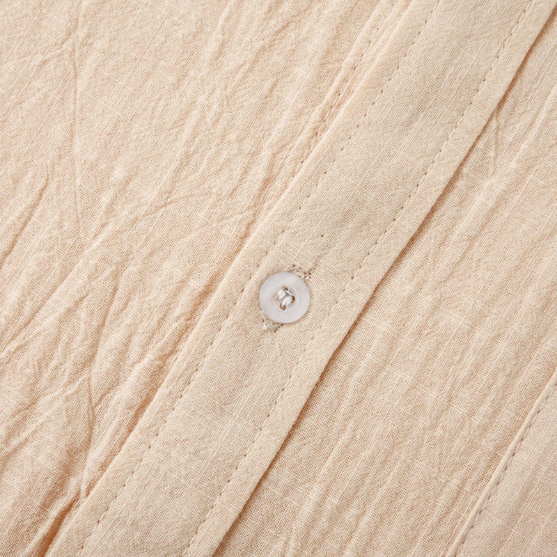 Áo sơ mi cotton lanh IELGY cổ đứng tay dài có túi dành cho nam